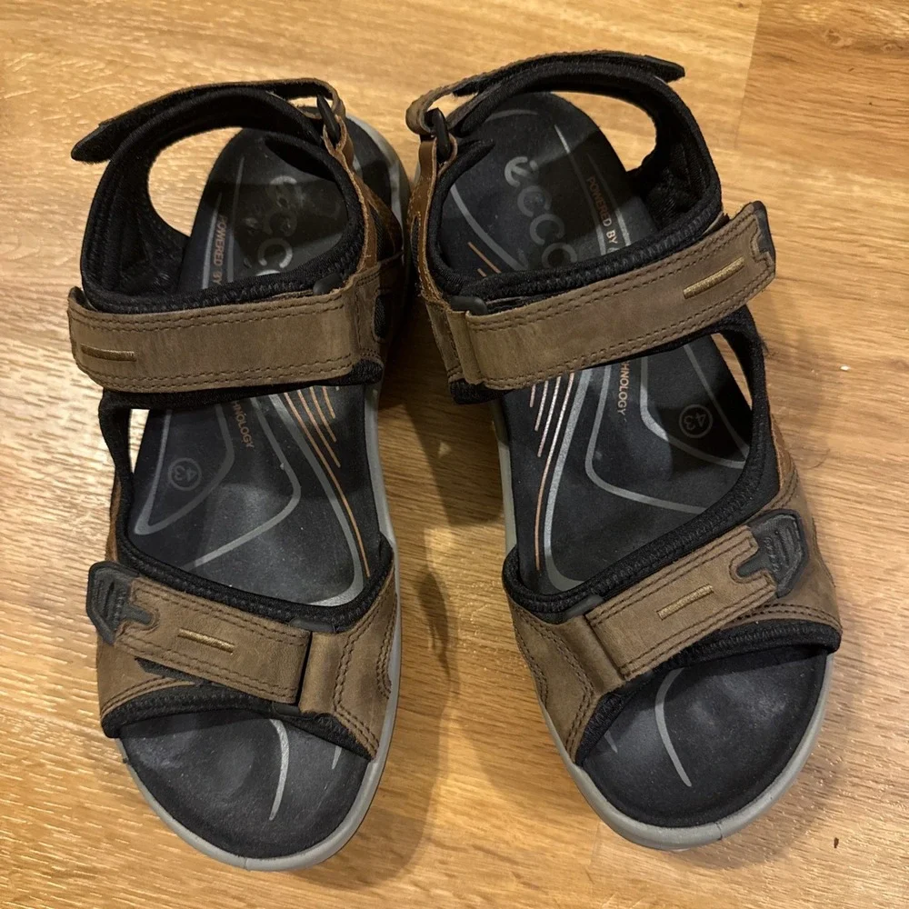 ECCO Men's Brown Leather Sports Sandals EU 43 US 9 - 9.5 Adjustable Walking